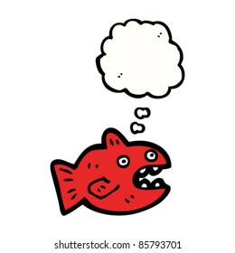 caricatura piranha con burbuja de pensamiento
