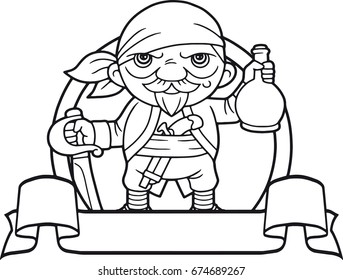 Cartoon pirate with bottle