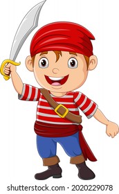 Cartoon pirate boy holding a sword 