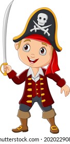 Cartoon pirate boy holding a sword 