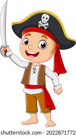 Niño pirata de caricatura sostiene una espada 