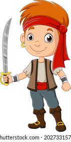 Cartoon pirate boy holding a sword 