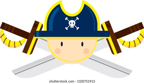 Cartoon Pirate Captain with Crossed Swords
