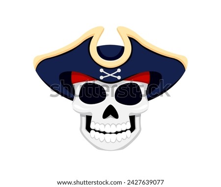 Cartoon pirate captain skull in tricorn hat. Isolated vector jolly roger, filibuster, sailor or corsair skeleton head grins menacingly. Skeletal remains in cocked cap exuding spooky seafaring charm ストックフォト © 