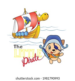 cartoon pirate cat - vector illustration