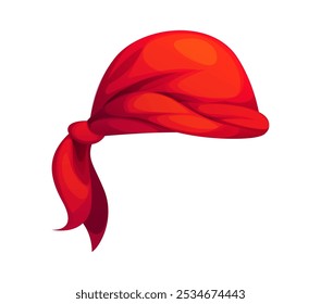 Pirata de dibujos animados y corsario rojo bandana sombrero, filibuster traje significa swashbuckling y bucanero espíritu naval. Aislado Vector textil picaroon headwear, bufanda de la cabeza, pañuelo vintage Sea Rover