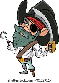 Cartoon pirate with cutlass and eye patch. Isolated on white