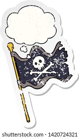 cartoon pirate flag with thought bubble as a distressed worn sticker