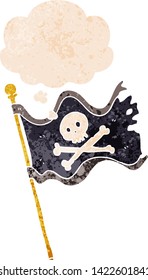 cartoon pirate flag with thought bubble in grunge distressed retro textured style