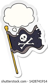 bandera pirata de dibujos animados con burbuja de pensamiento como pegatina impresa
