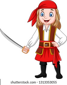 Cartoon pirate girl holding a sword