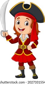 Cartoon pirate girl holding a sword 