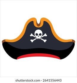 Cartoon pirate hat icon isolated on white. Nautical headwear vector, ideal for pirate parties and costume themes.