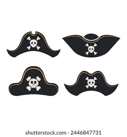 Cartoon Pirate Hat Icon Set Vector Design.