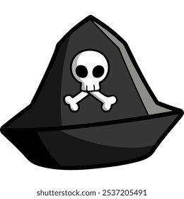 Un sombrero pirata de dibujos animados, con un diseño de calavera y huesos cruzados, perfecto para agregar un toque juguetón y caprichoso a sus proyectos. Este gráfico de Vector es ideal para diseños de temática pirata.