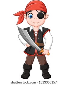 Cartoon pirate holding a sword 