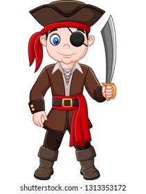 Cartoon pirate holding a sword 