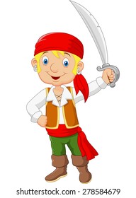 Cartoon pirate holding a sword 