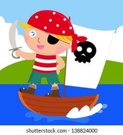 Cartoon pirate kid with sword