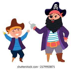 Cartoon Piraten Kinder mit Prothese. Vektorgrafik.