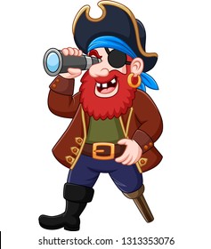 Cartoon Pirate looking through binoculars 