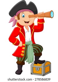 Cartoon pirate looking through binoculars 
