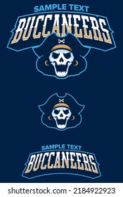 Cartoon pirate mascot or logo with dead buccaneer skull.