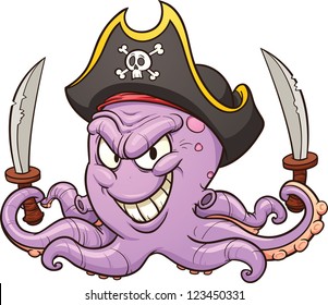 Cartoon pirate octopus. Vector clip art illustration with simple gradients. All in a single layer