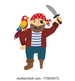 Cartoon pirate pirate with a parrot on his shoulder