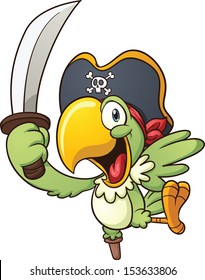 Cartoon pirate parrot. Vector clip art illustration with simple gradients. All in a single layer. 