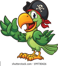 Cartoon pirate parrot. Vector clip art illustration with simple gradients. All in a single layer.