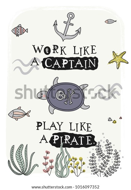 Cartoon Pirate Poster Vector Illustration Tshirt Stock Vector