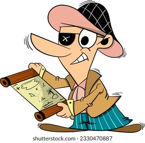 cartoon pirate see map vector illustration.