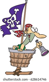 cartoon pirate in ship crows nest