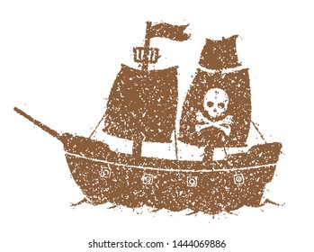 Cartoon pirate ship flat illustration (grunge texture)