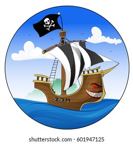 Cartoon pirate ship. Layered vector illustration. Easy to edit