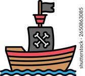 Cartoon Pirate Ship with Skull and Crossbones on Sail