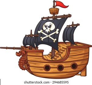 Cartoon pirate ship. Vector clip art illustration with simple gradients. All in a single layer. 