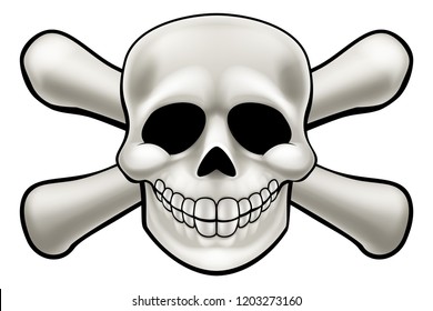 Cartoon pirate skull and crossbones skeleton illustration