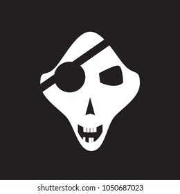 Cartoon pirate skull with eye patch. Flat vector illustration
