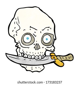 caricatura de cráneo pirata con cuchillo en los dientes