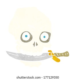 cartoon pirate skull with knife in teeth
