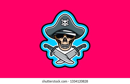 Cartoon Pirate Skull Vector Illustration