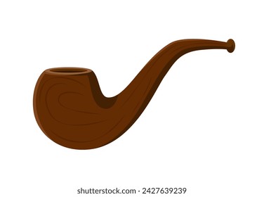 Cartoon pirate smoking pipe, vintage device, rugged and carved from dark wood. Isolated vector tool for inhaling tobacco smoke, traditional item of corsairs. Vintage filibuster equipment, game asset