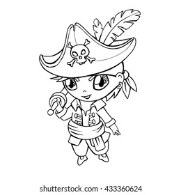 Cartoon Pirate in style Chibi-Art. Vector illustration.