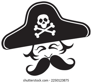 A cartoon pirate with a thick curly mustache