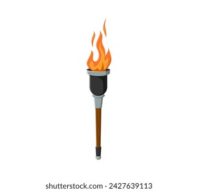 Cartoon pirate torch. Isolated cartoon vector flame-bearing tool, casting an ominous glow. Source of light on wooden handle. Ancient, flickering light guides marauders through clandestine adventures