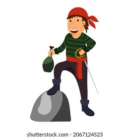 cartoon pirate, vector isolated on white background.