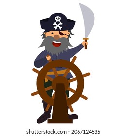 cartoon pirate, vector isolated on white background.