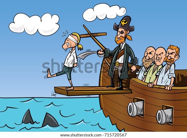 Cartoon pirate walking the\
plank